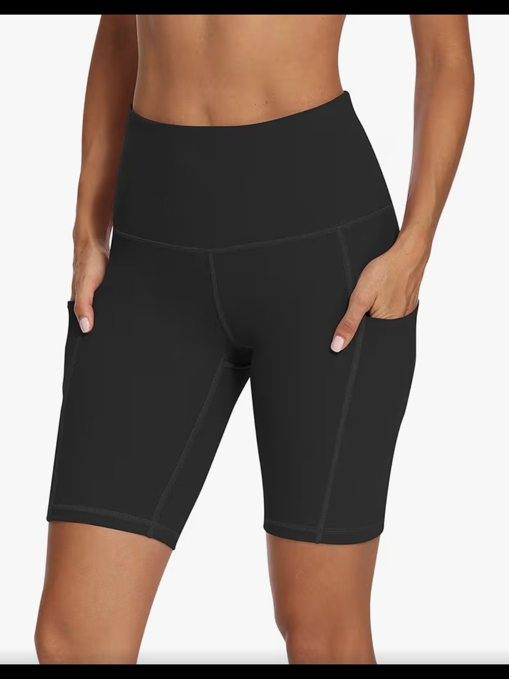 High-Rise Black Women's Bike/Workout/Yoga Shorts with Side Pockets